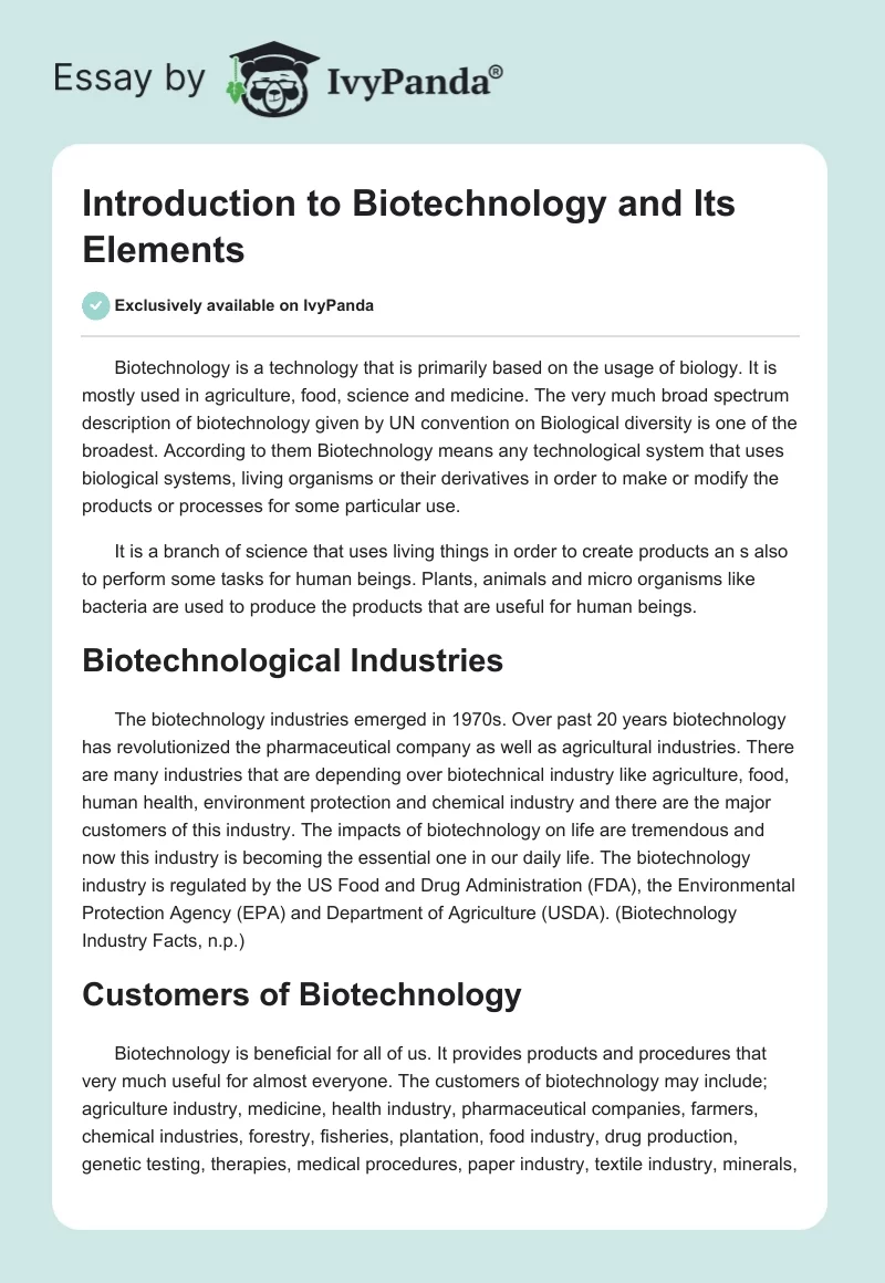 Introduction to Biotechnology and Its Elements. Page 1