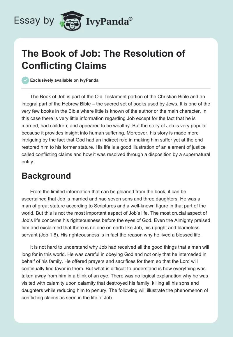 The Book of Job: The Resolution of Conflicting Claims. Page 1