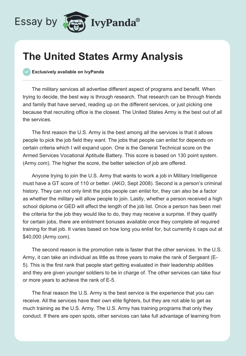The United States Army Analysis. Page 1