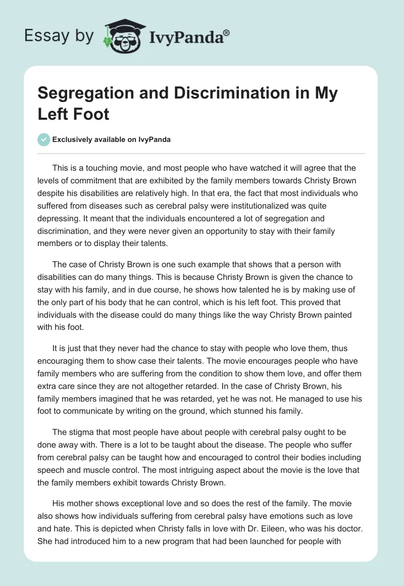Segregation and Discrimination in My Left Foot. Page 1