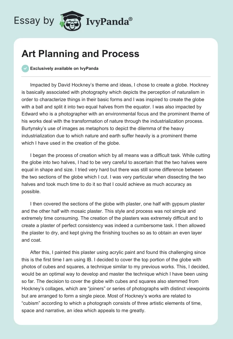 Art Planning and Process. Page 1