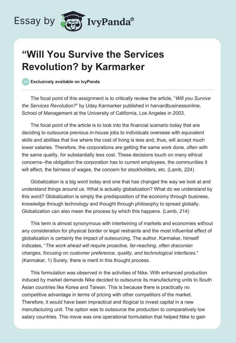“Will You Survive the Services Revolution? by Karmarker. Page 1
