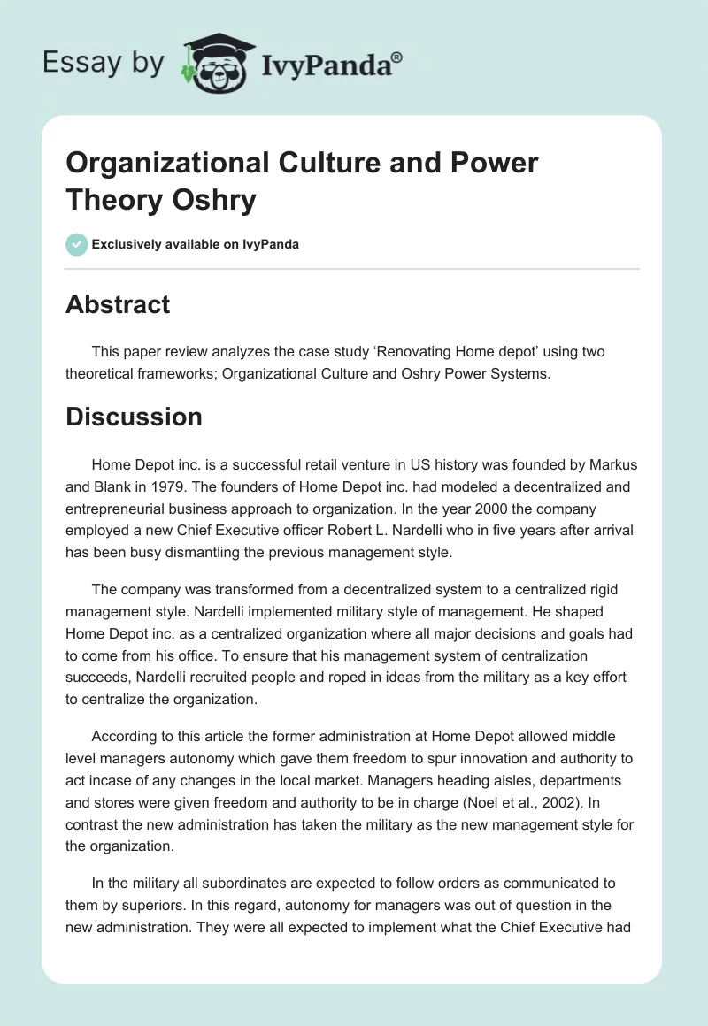 Organizational Culture and Power Theory Oshry. Page 1
