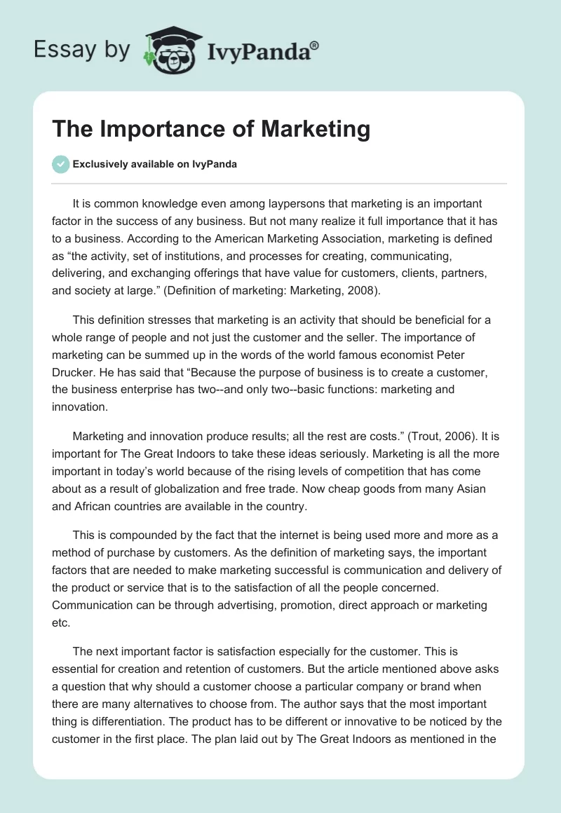 The Importance of Marketing. Page 1