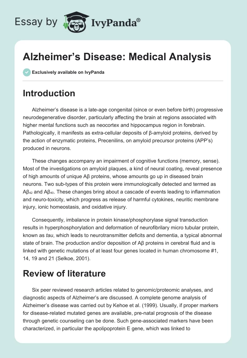 Alzheimer’s Disease: Medical Analysis. Page 1
