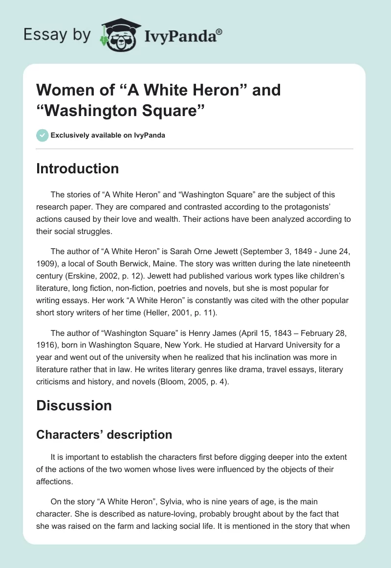 Women of “A White Heron” and “Washington Square”. Page 1