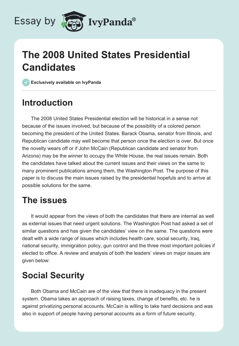The 2008 United States Presidential Candidates. Page 1