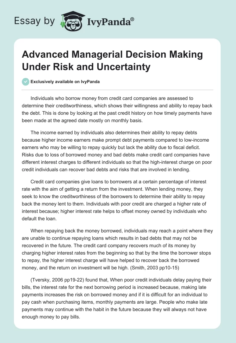 Advanced Managerial Decision Making Under Risk and Uncertainty. Page 1