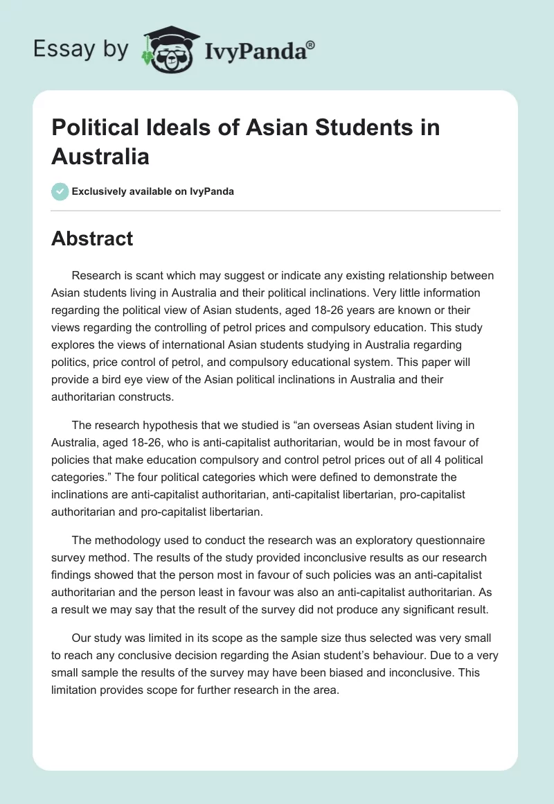 Political Ideals of Asian Students in Australia. Page 1