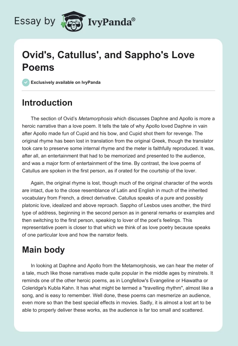 Ovid's, Catullus', and Sappho's Love Poems. Page 1
