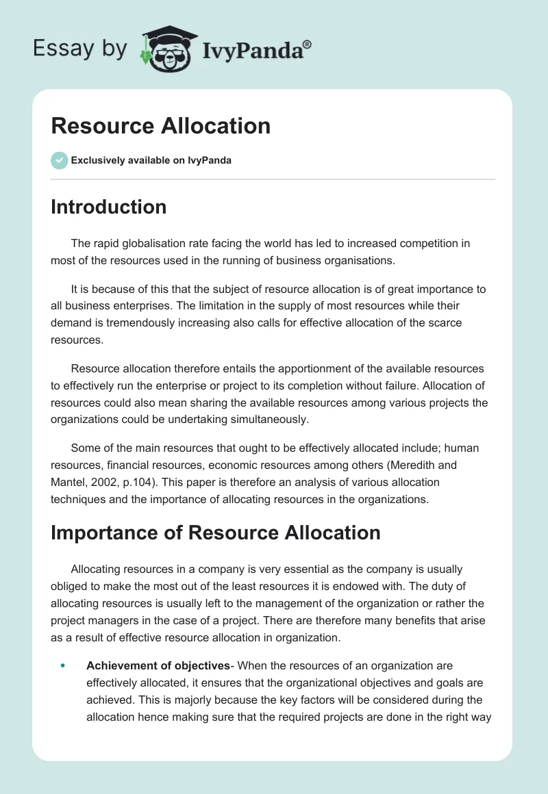 Resource Allocation. Page 1