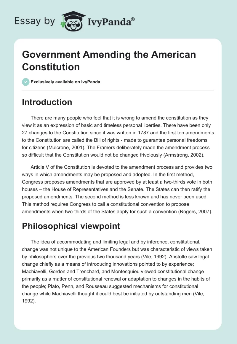 Government Amending the American Constitution. Page 1