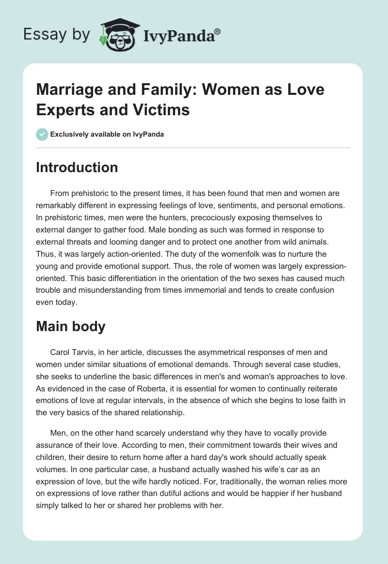 Marriage and Family: Women as Love Experts and Victims. Page 1