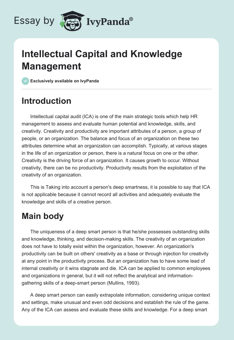 Intellectual Capital and Knowledge Management. Page 1