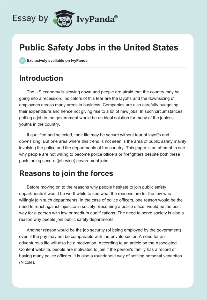 Public Safety Jobs in the United States. Page 1