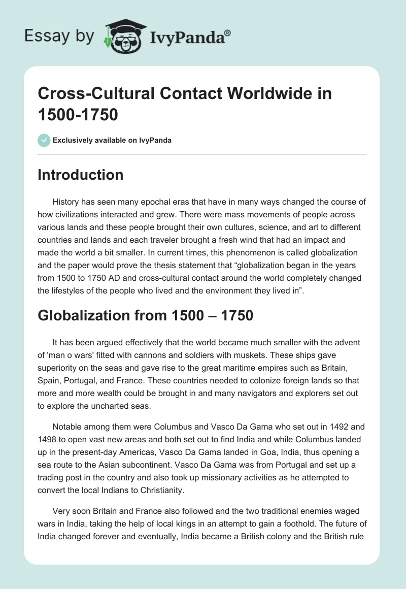 Cross-Cultural Contact Worldwide in 1500-1750. Page 1