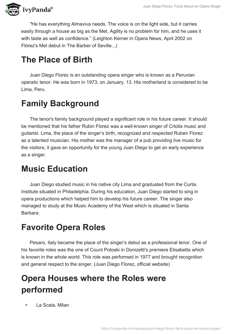 Juan Diego Florez: Facts About an Opera Singer. Page 2
