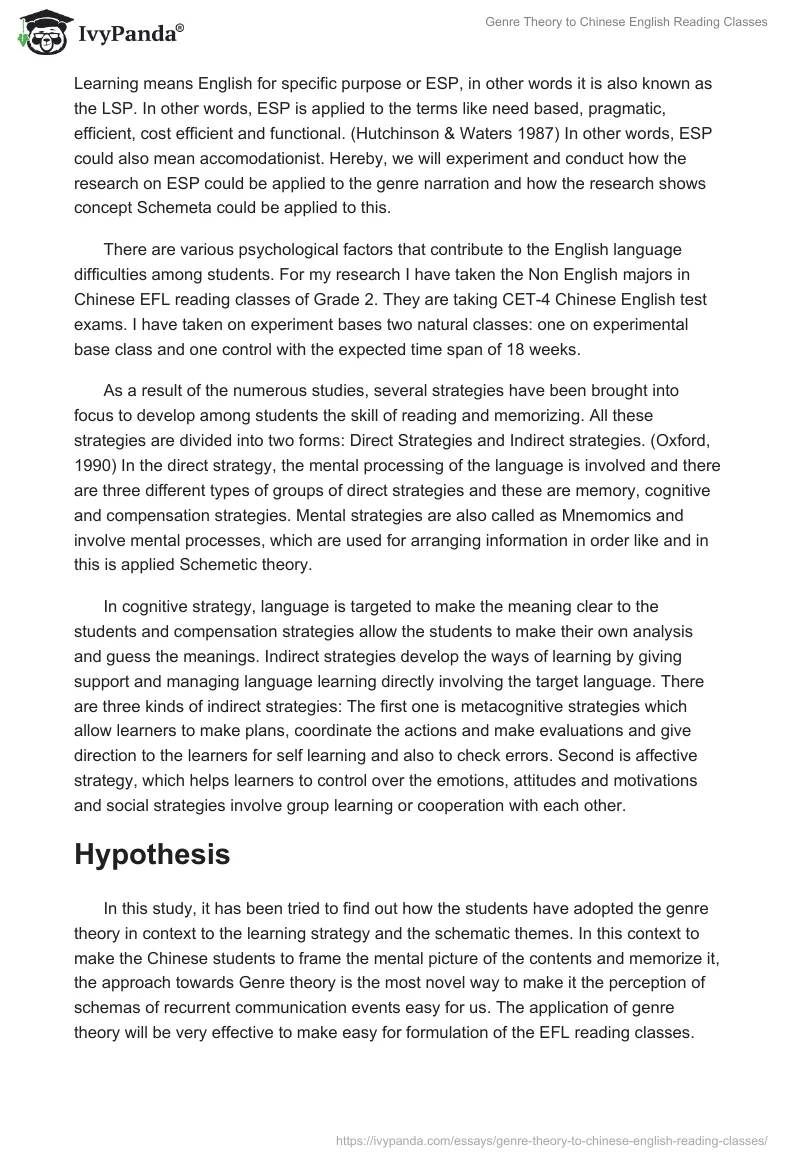 Genre Theory to Chinese English Reading Classes. Page 2