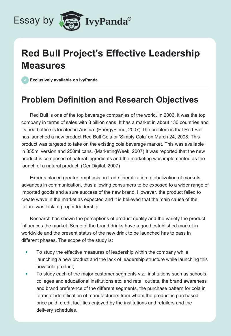 Red Bull Project's Effective Leadership Measures. Page 1