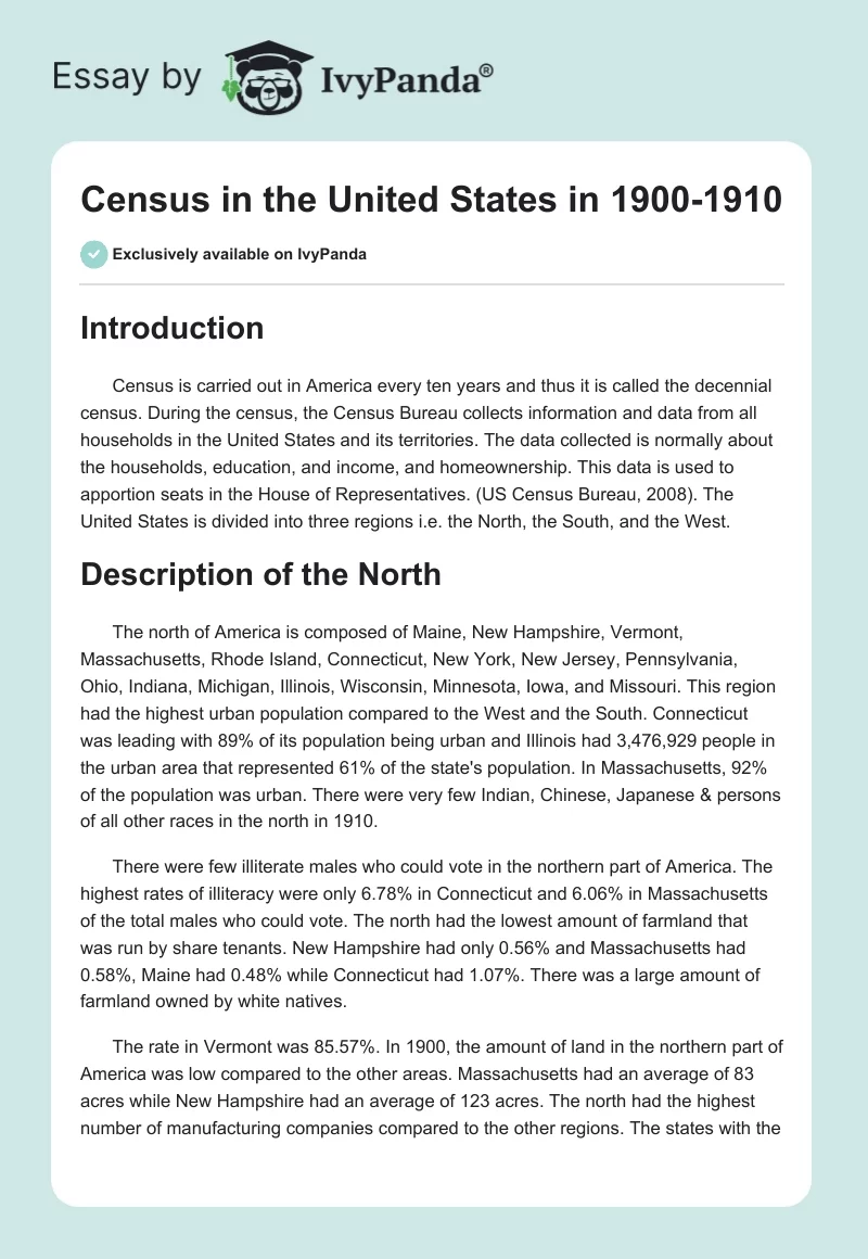 Census in the United States in 1900-1910. Page 1