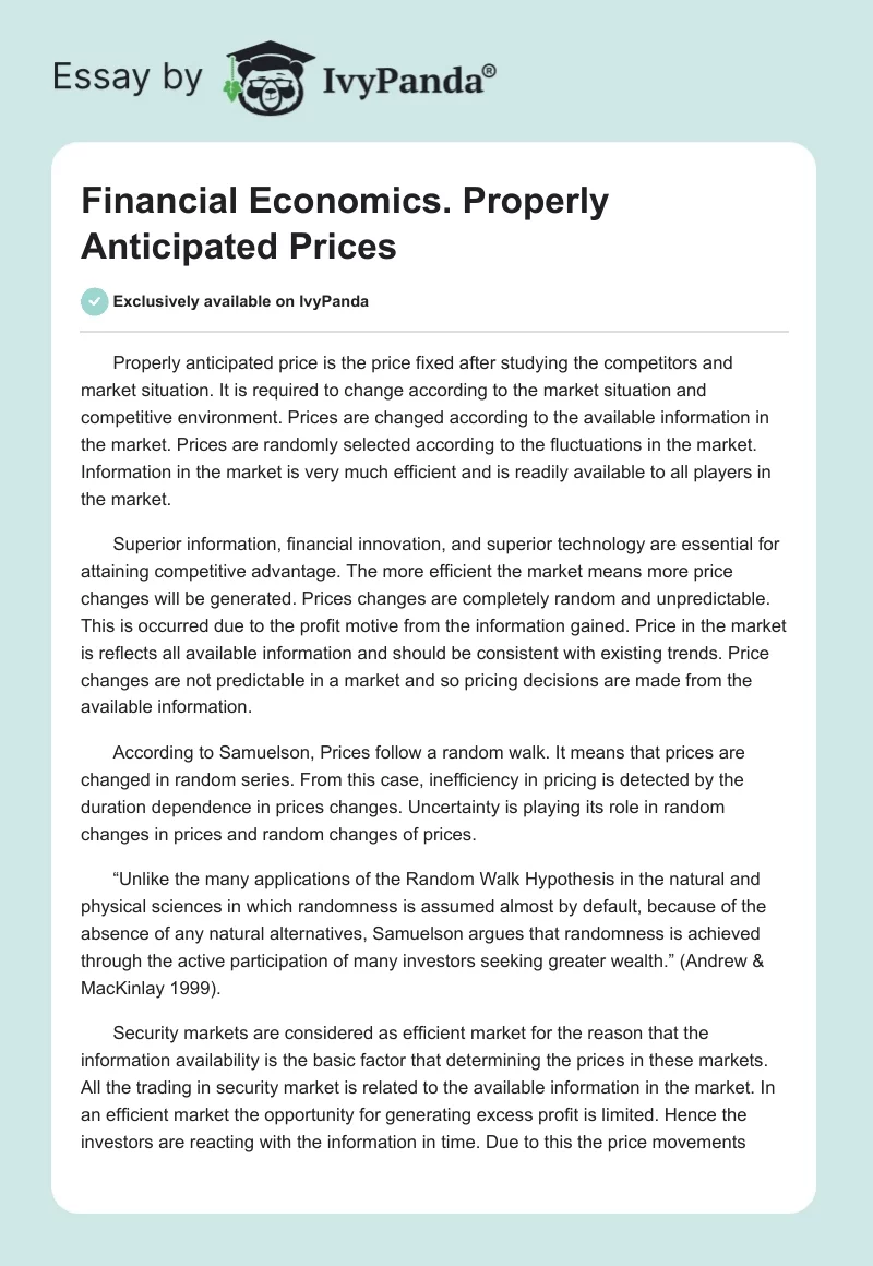 Financial Economics. Properly Anticipated Prices. Page 1