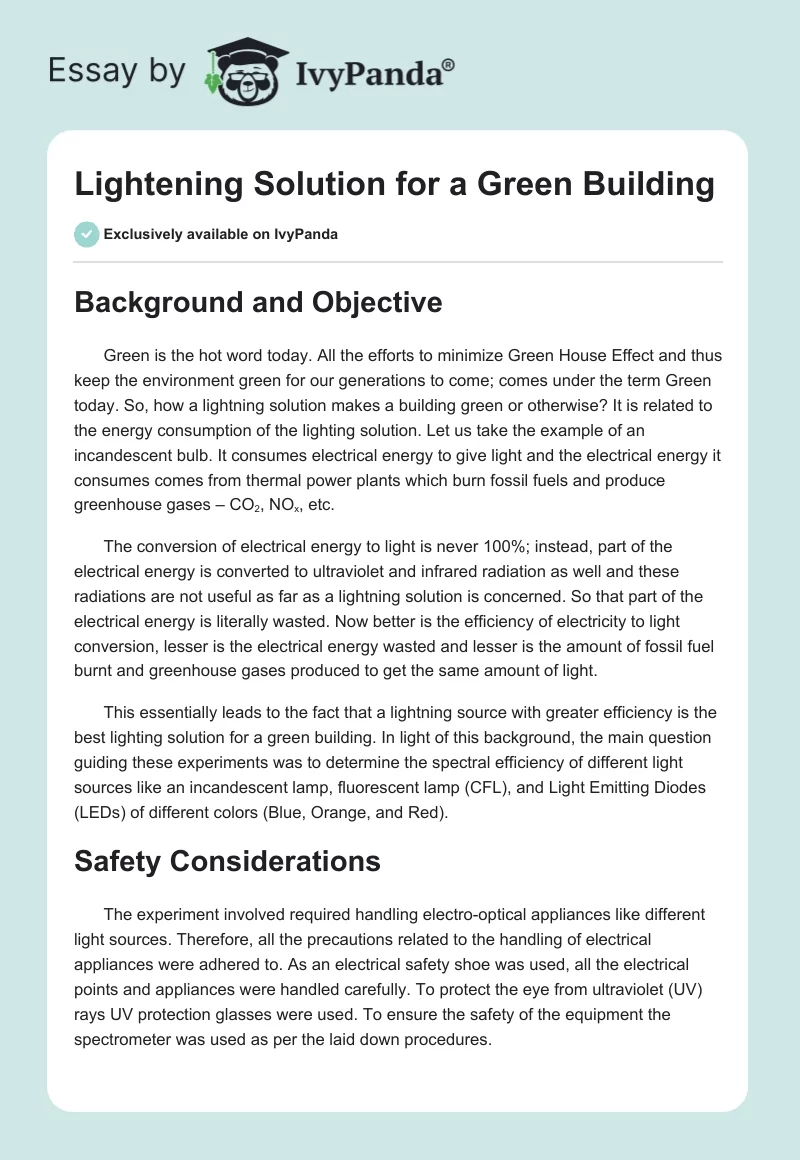Lightening Solution for a Green Building. Page 1