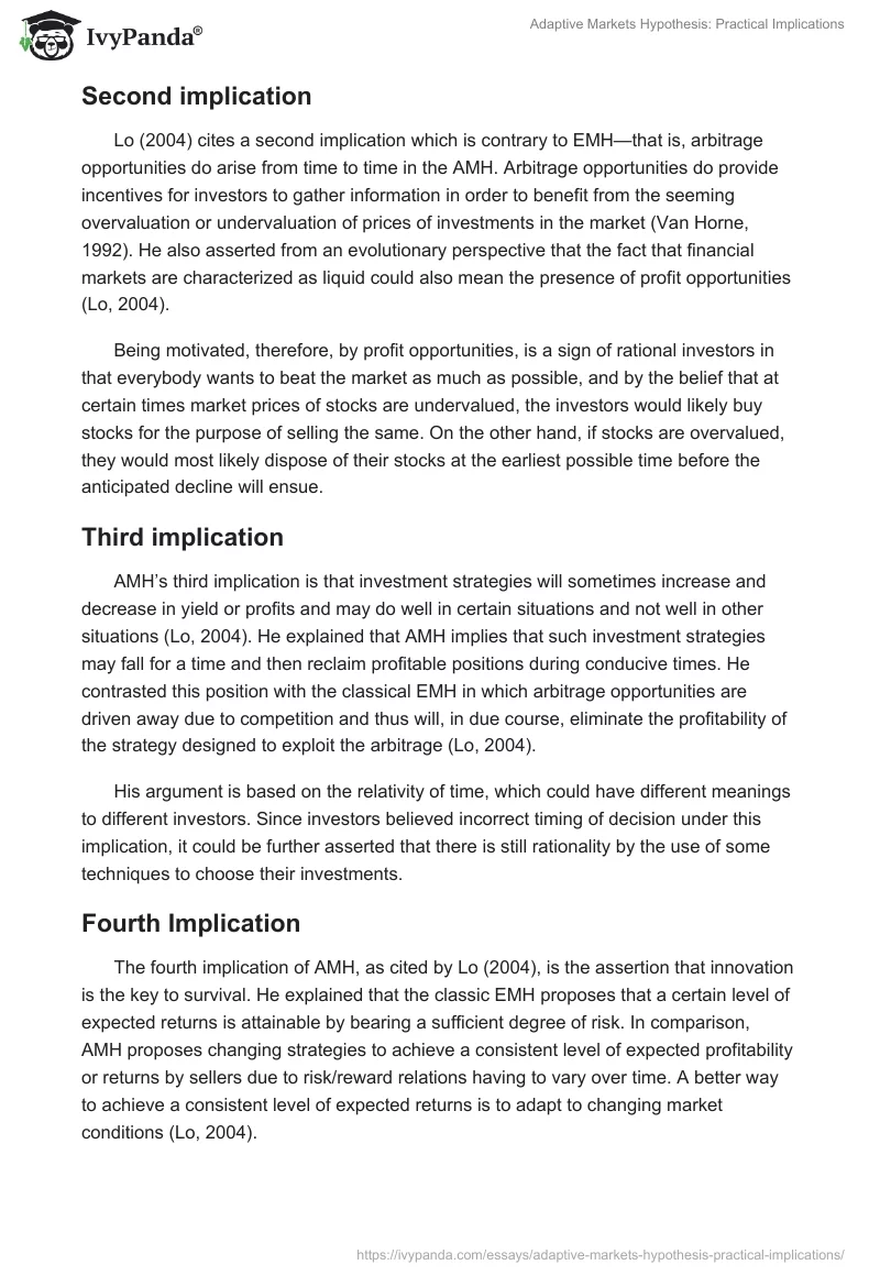 Adaptive Markets Hypothesis: Practical Implications. Page 3