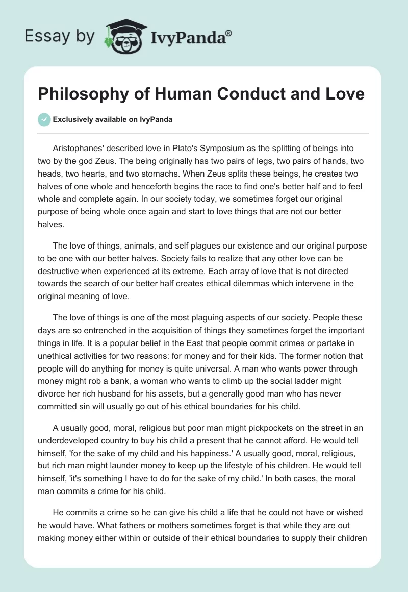 Philosophy of Human Conduct and Love. Page 1