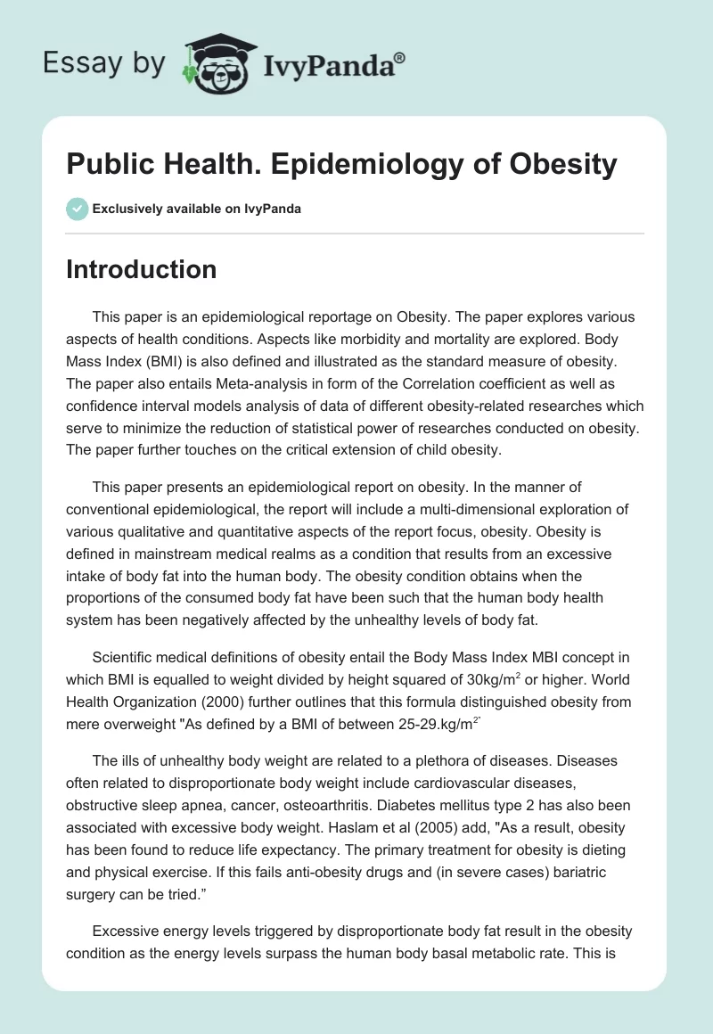 Public Health. Epidemiology of Obesity. Page 1