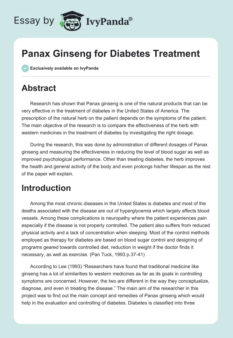 Panax Ginseng for Diabetes Treatment. Page 1