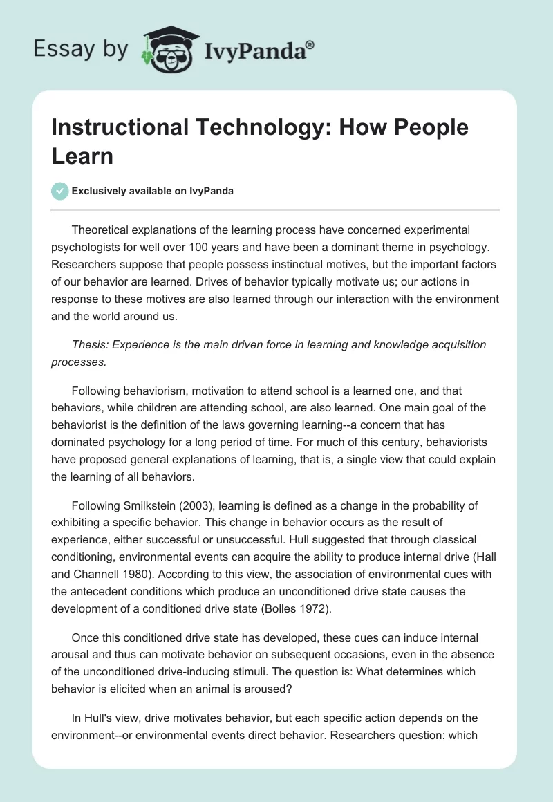 Instructional Technology: How People Learn. Page 1