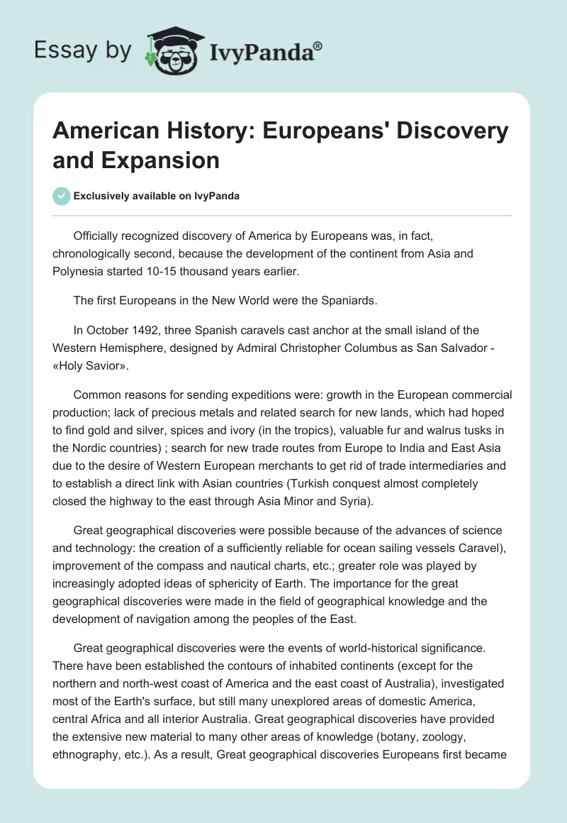 American History: Europeans' Discovery and Expansion. Page 1