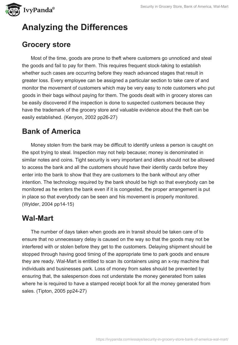 Security in Grocery Store, Bank of America, Wal-Mart. Page 4