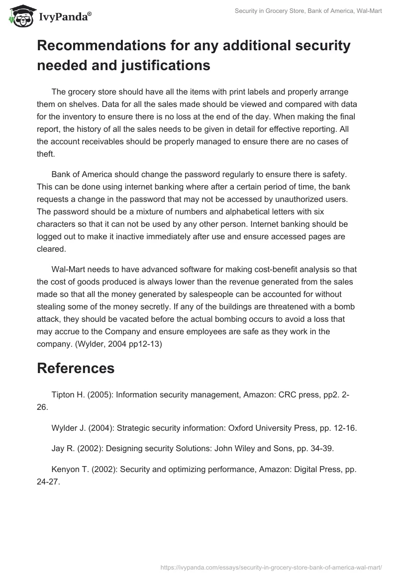 Security in Grocery Store, Bank of America, Wal-Mart. Page 5