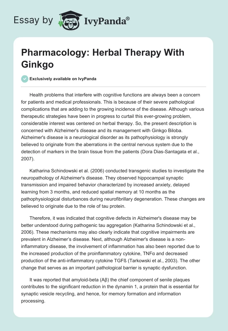 Pharmacology: Herbal Therapy With Ginkgo. Page 1