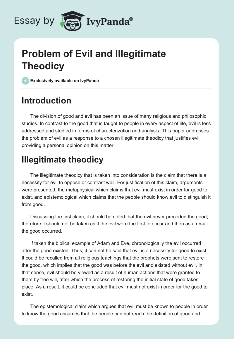 Problem of Evil and Illegitimate Theodicy. Page 1