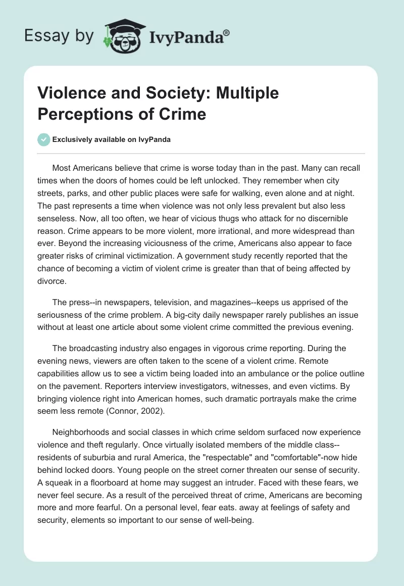 Violence and Society: Multiple Perceptions of Crime. Page 1