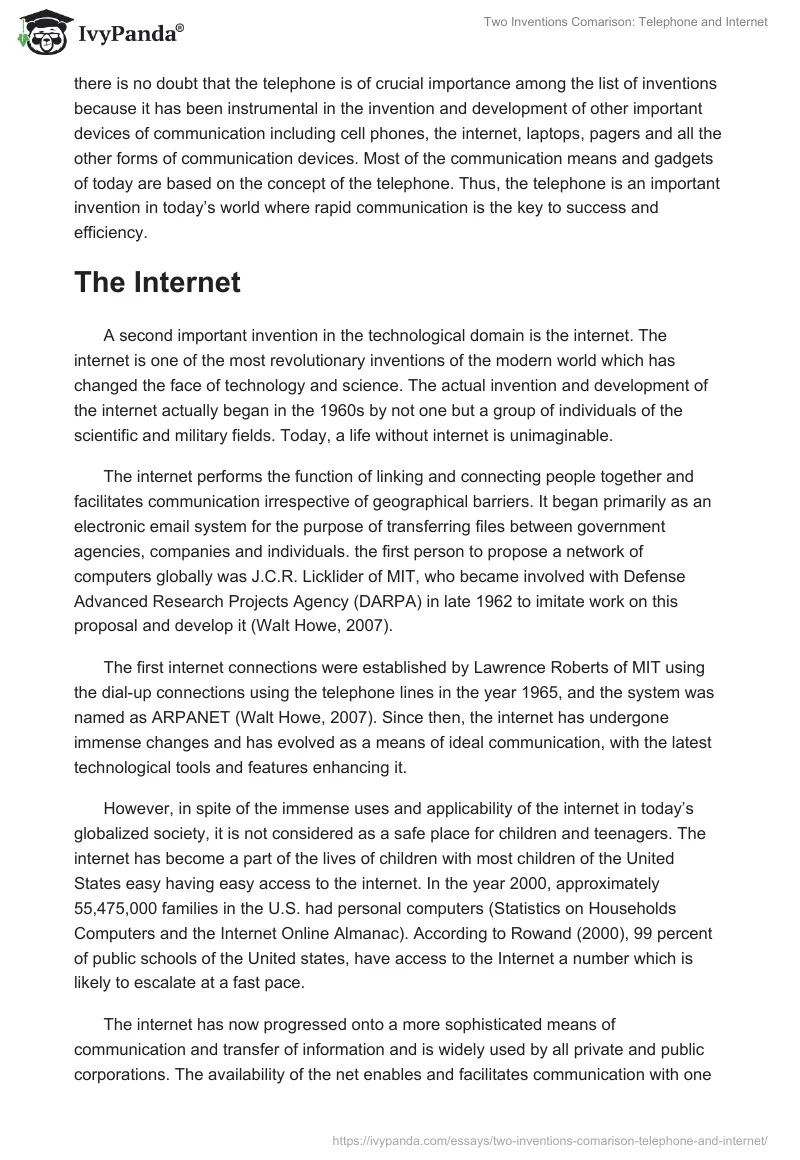 Two Inventions Comarison: Telephone and Internet. Page 2