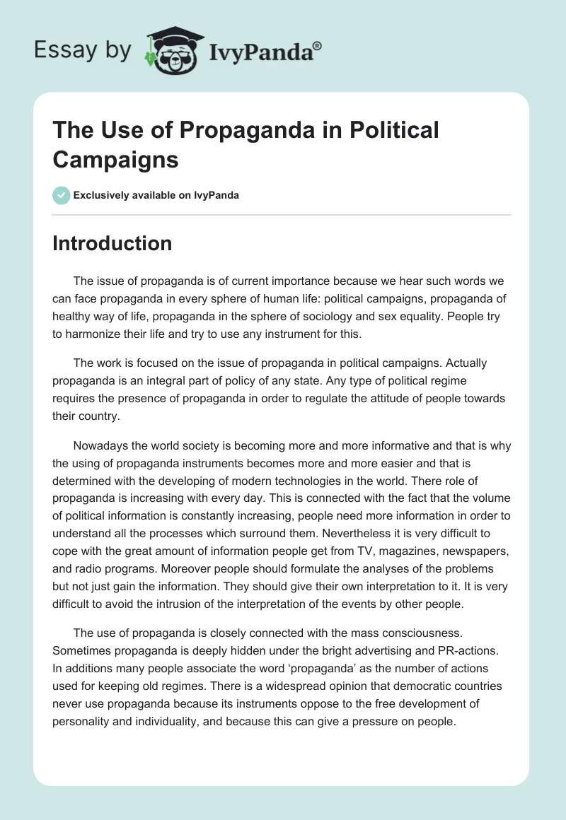 The Use of Propaganda in Political Campaigns. Page 1
