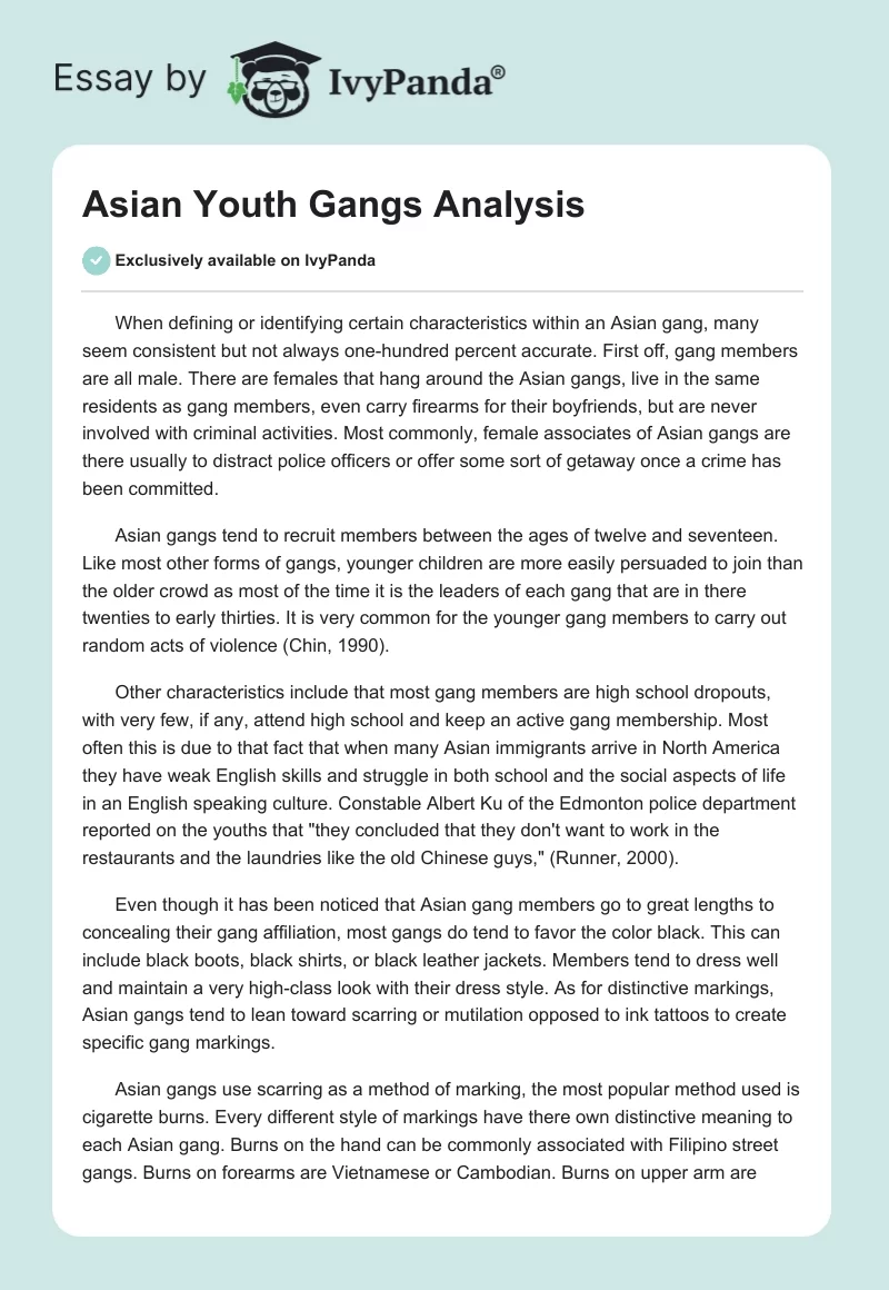 Asian Youth Gangs Analysis. Page 1