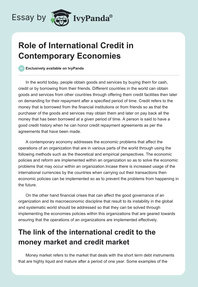 Role of International Credit in Contemporary Economies. Page 1