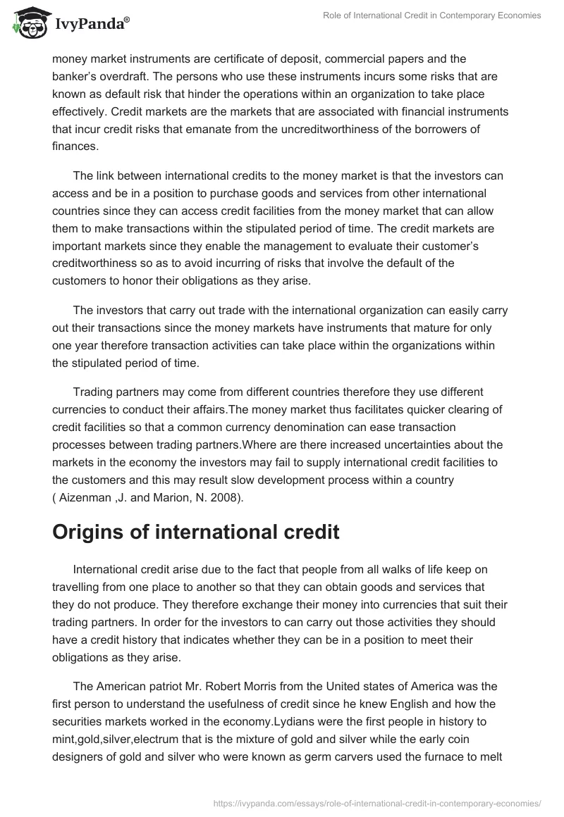 Role of International Credit in Contemporary Economies. Page 2
