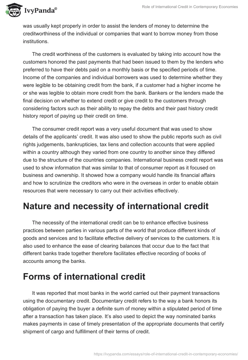 Role of International Credit in Contemporary Economies. Page 4