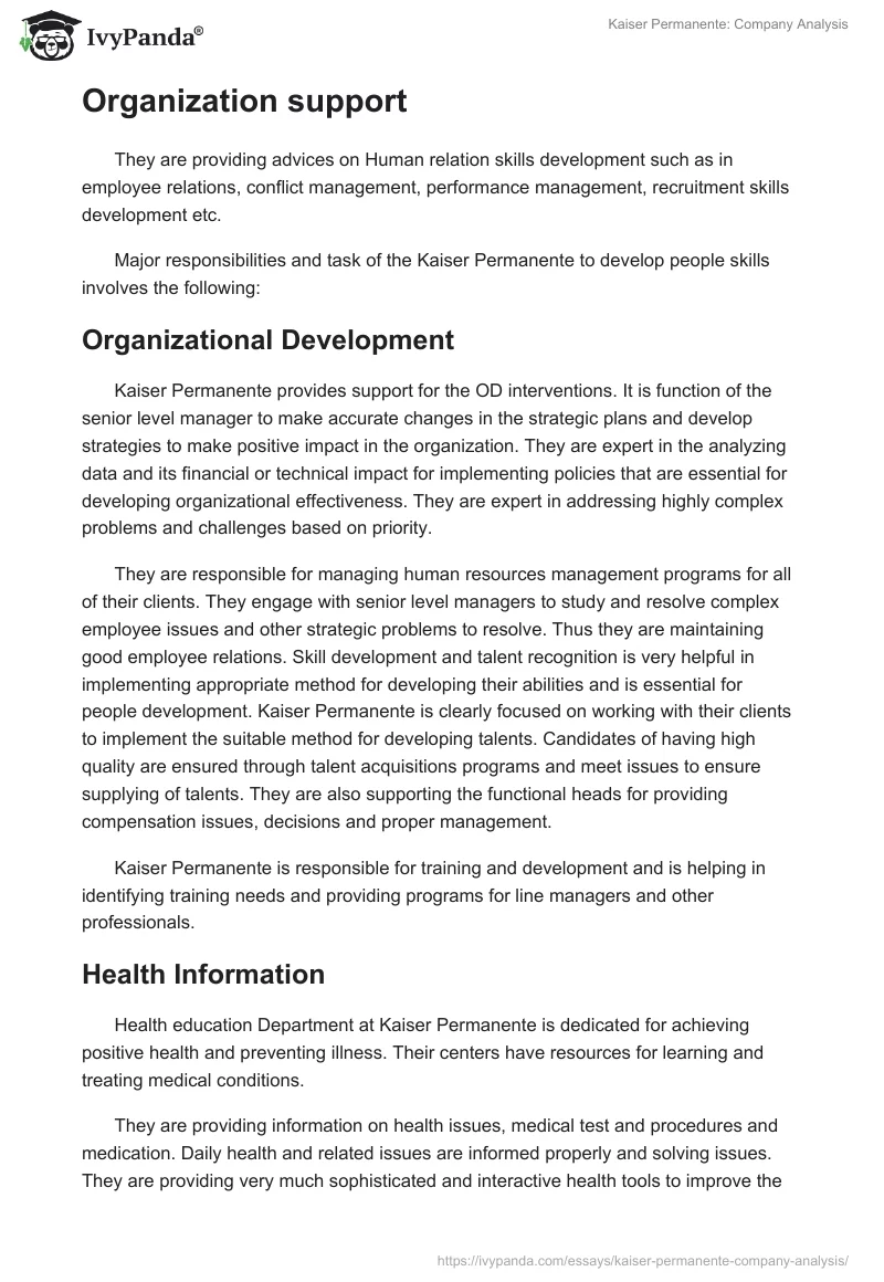 Kaiser Permanente: Company Analysis. Page 3