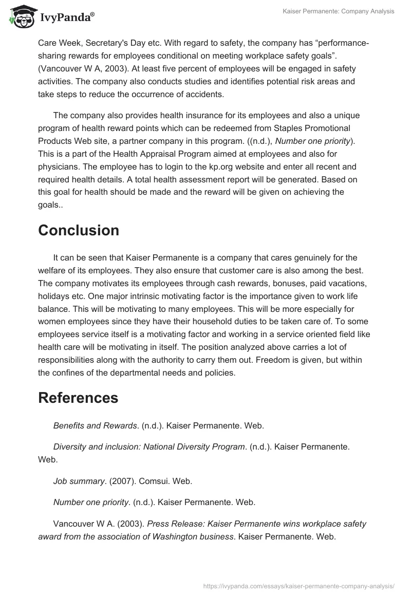 Kaiser Permanente: Company Analysis. Page 5