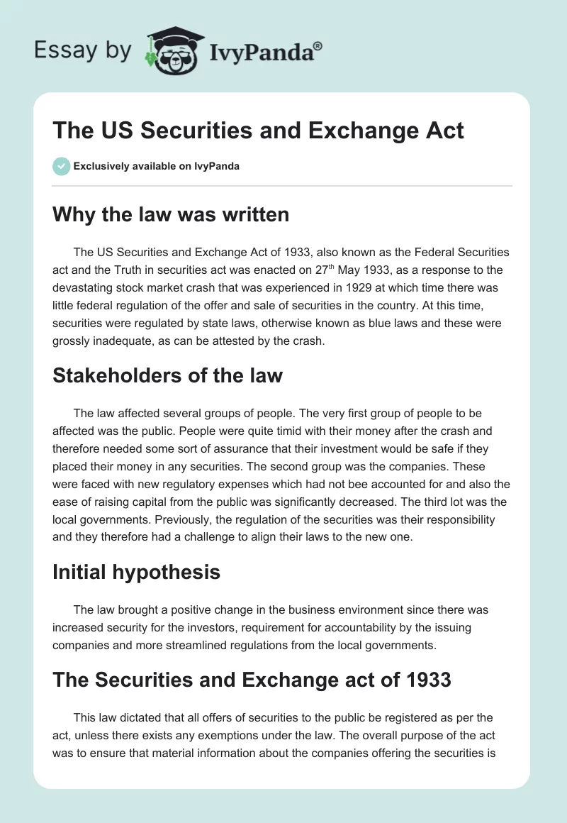 The US Securities and Exchange Act. Page 1