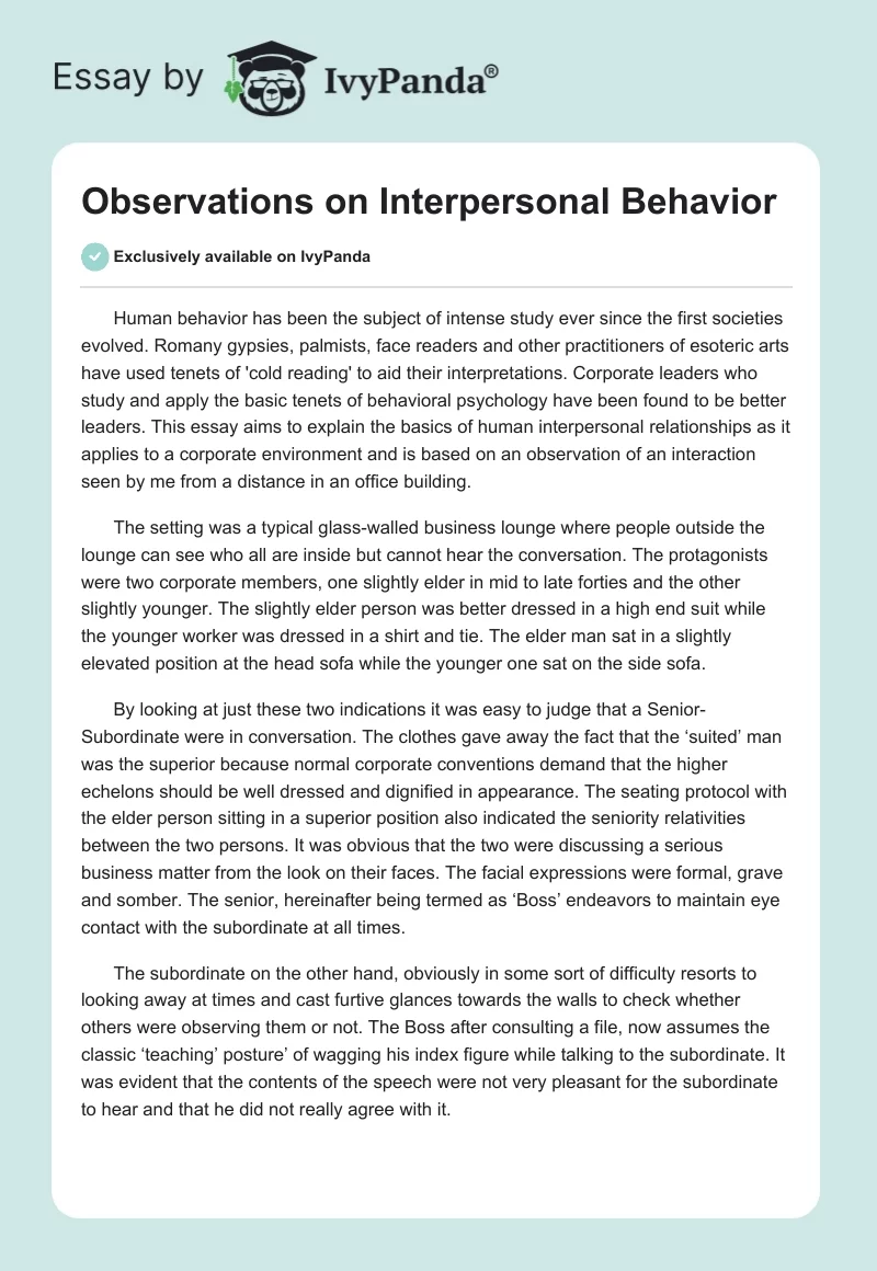 Observations on Interpersonal Behavior. Page 1