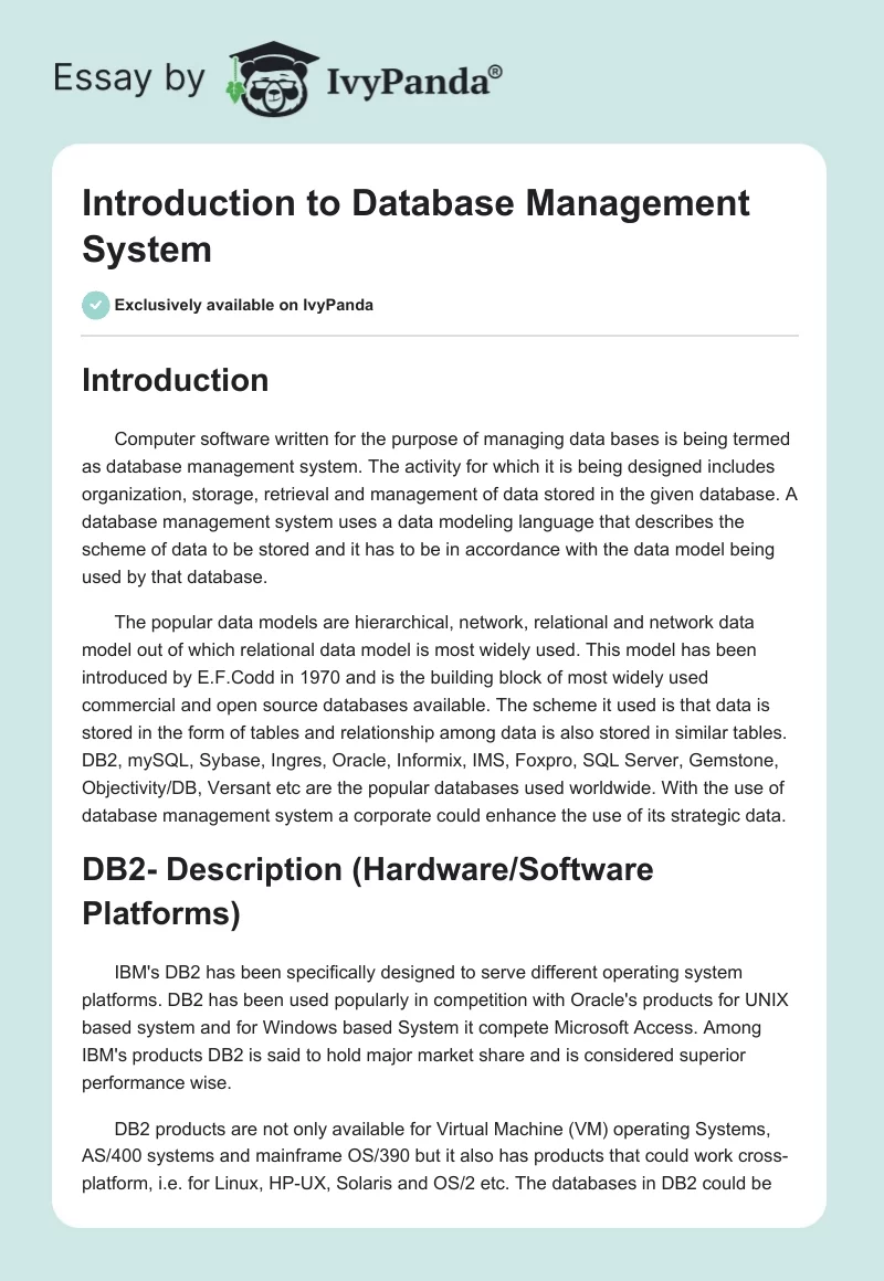 Introduction to Database Management System. Page 1