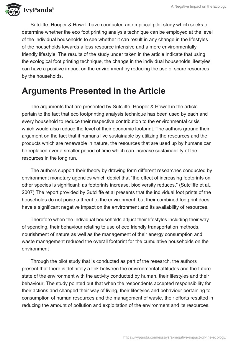A Negative Impact on the Ecology. Page 2