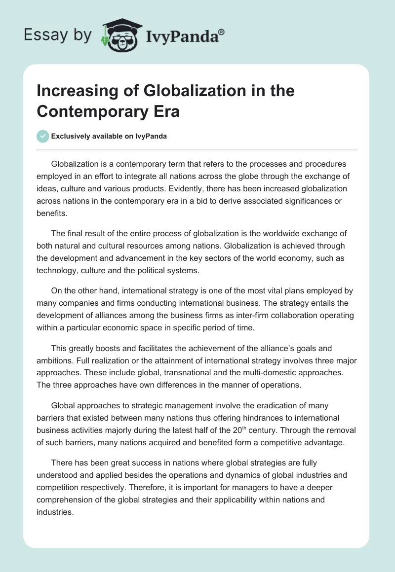 Increasing of Globalization in the Contemporary Era. Page 1